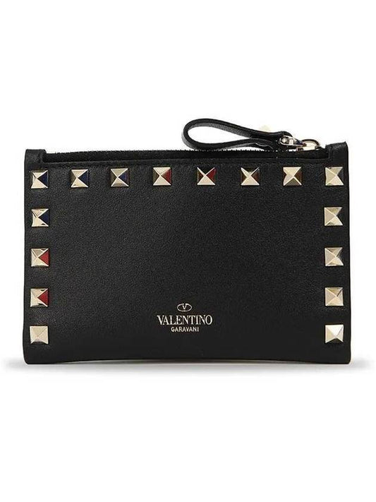 Logo Rockstud Coin Card Wallet Black - VALENTINO - BALAAN 1