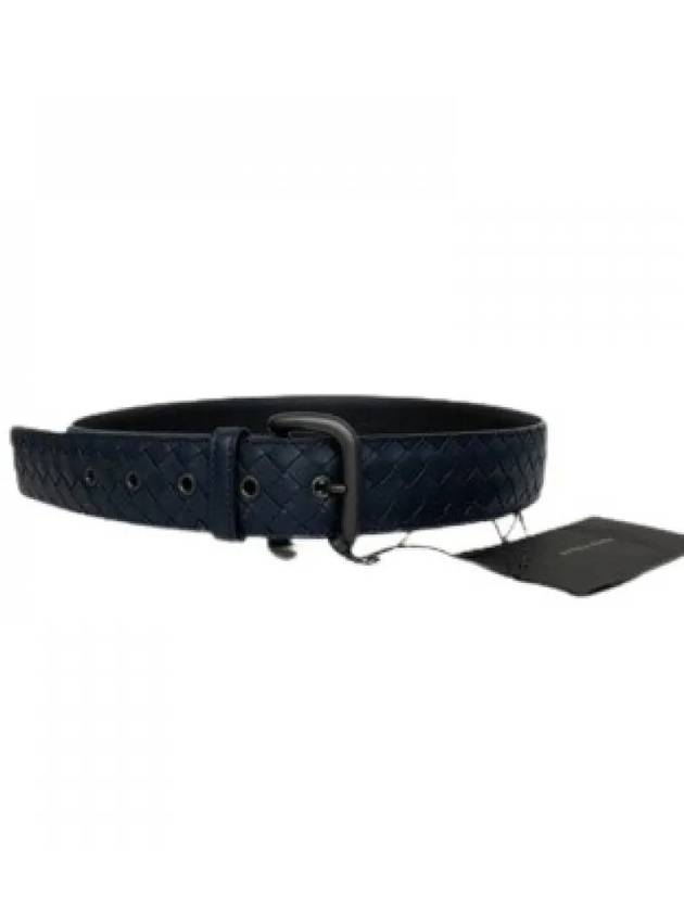 Men's Intrecciato Leather Belt Navy - BOTTEGA VENETA - BALAAN.