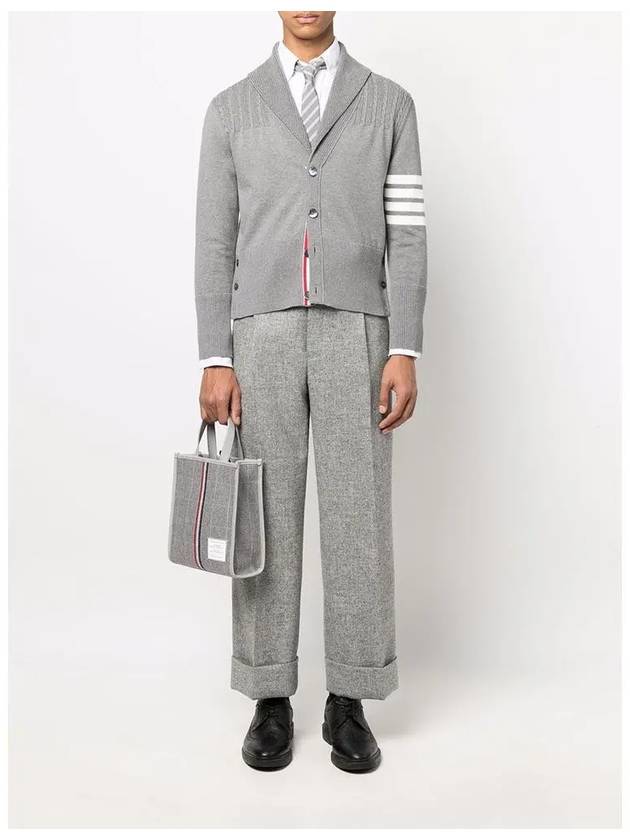 Men's Jersey Stitched Shawl Collar Cardigan Grey - THOM BROWNE - BALAAN 4