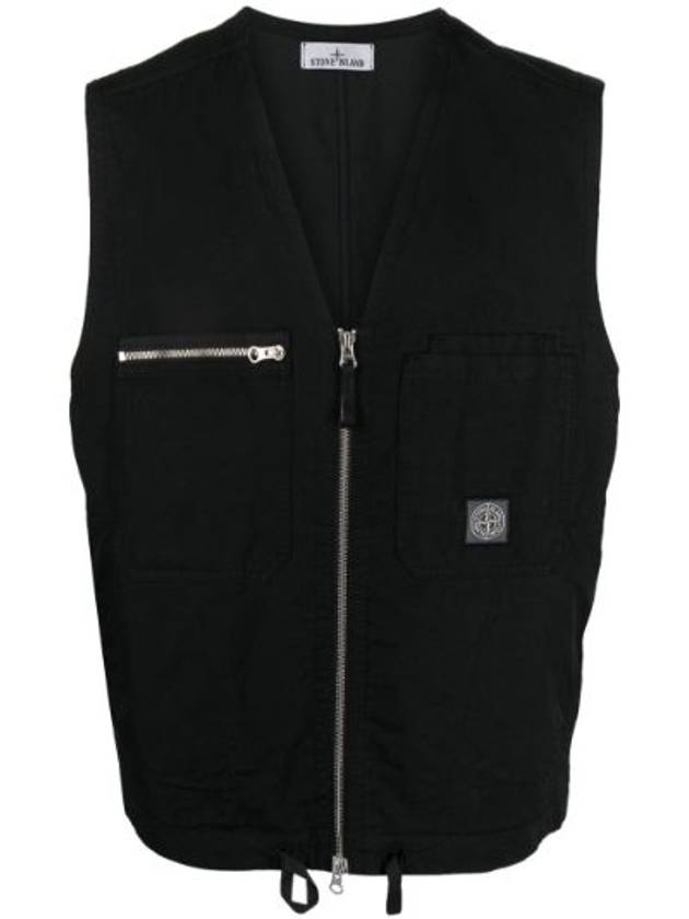 Cupro Cotton Twill TC Logo Patch Vest Black - STONE ISLAND - BALAAN 5