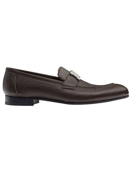 Men's H Silver Logo Paris Loafer Brown - HERMES - BALAAN.