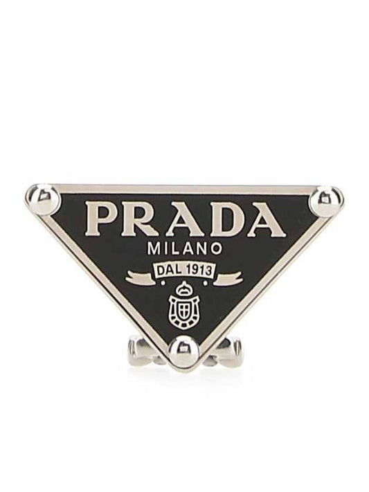 Triangle Logo Clip Single Earring Silver - PRADA - BALAAN.