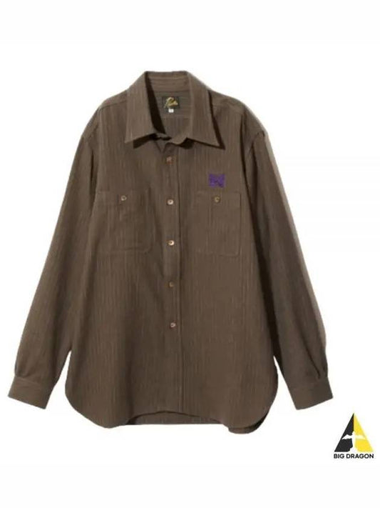 Striped Work Long Sleeve Shirt Brown - NEEDLES - BALAAN 2