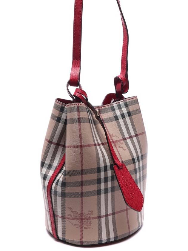 Haymarket Lawn Check Strap Bucket Bag Red - BURBERRY - BALAAN 4