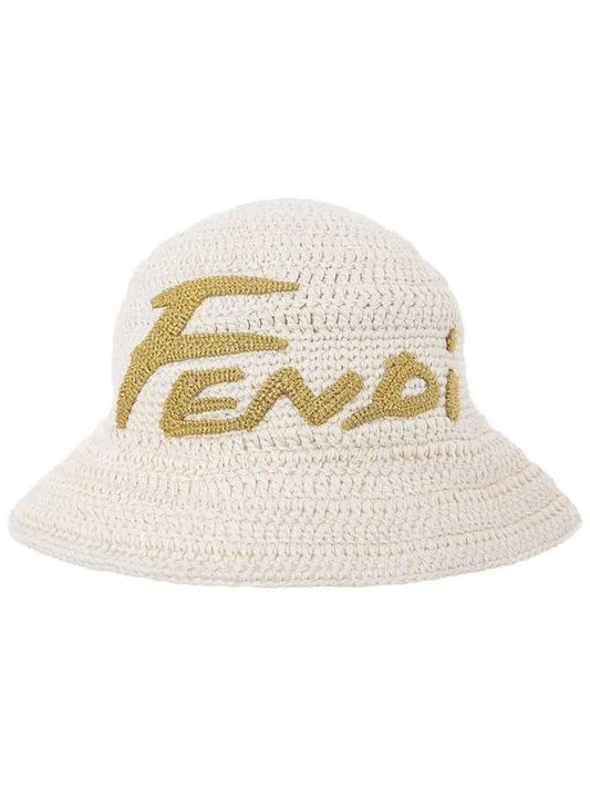 logo crochet bucket hat beige - FENDI - BALAAN.