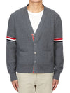 RWB V-neck Striped Virgin Wool Cardigan Grey - THOM BROWNE - BALAAN 2