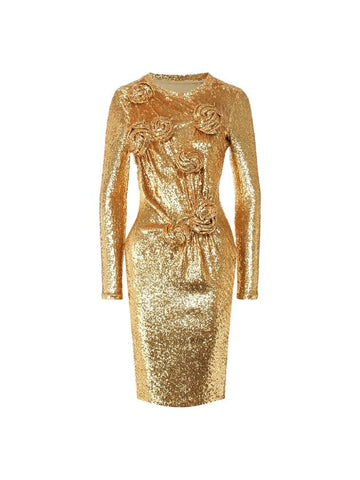 Women's Stretch Silk Sequin Midi Dress Gold - BURBERRY - BALAAN 1