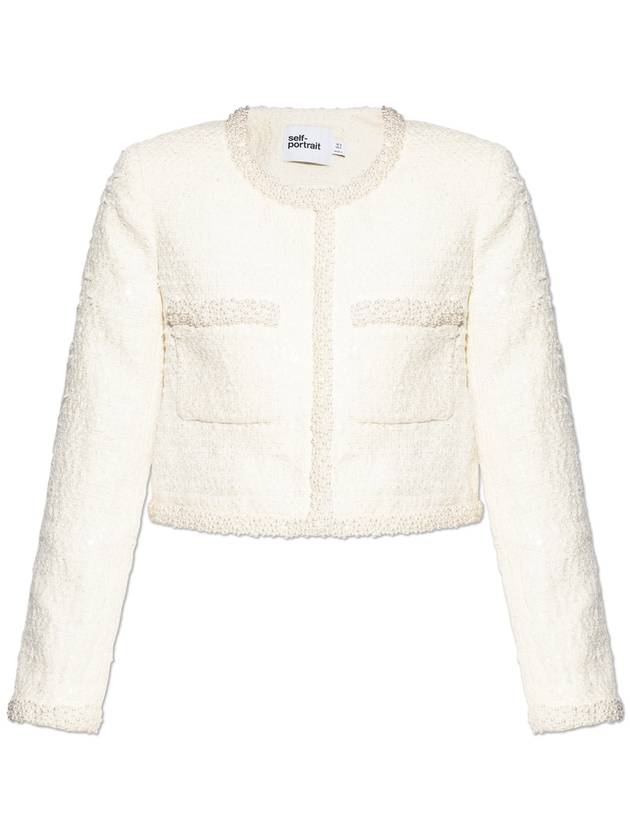 Self Portrait Tweed Jacket With Shimmering Appliqués, Women's, Cream - SELF PORTRAIT - BALAAN 1