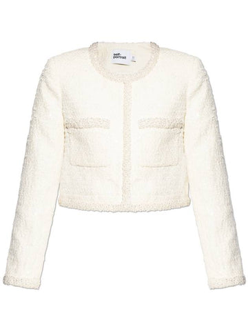 Self Portrait Tweed Jacket With Shimmering Appliqués, Women's, Cream - SELF PORTRAIT - BALAAN 1