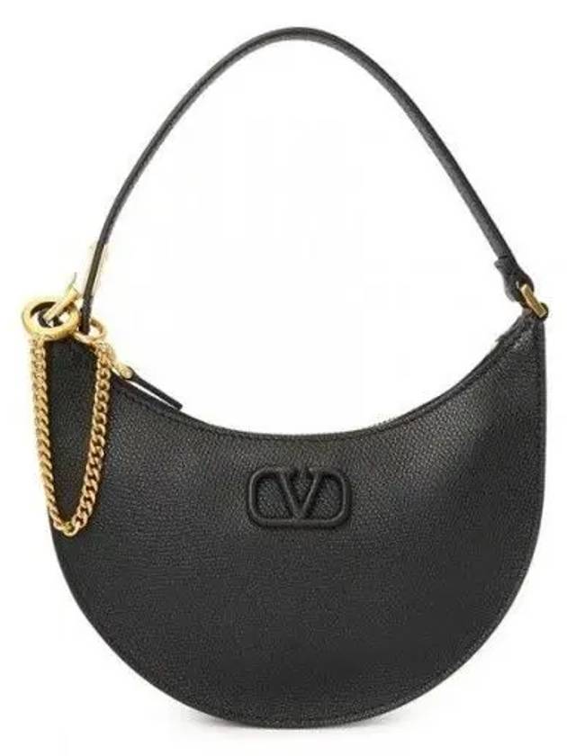 V Logo Chain Hobo Shoulder Bag Black - VALENTINO - BALAAN 3