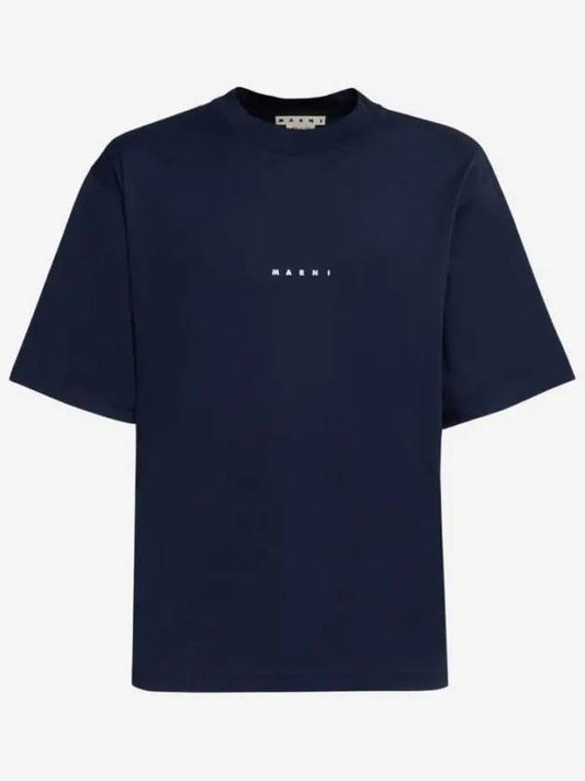 Logo Organic Cotton Short Sleeve T-Shirt Navy - MARNI - BALAAN 2