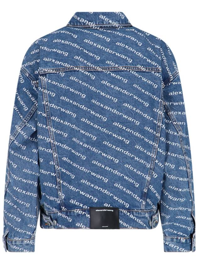 Women's Logo Print Trucker Denim Jacket Blue - ALEXANDER WANG - BALAAN 3