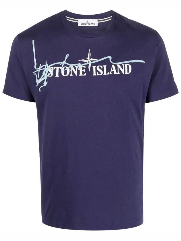 Logo Ink Short Sleeve T-Shirt Navy - STONE ISLAND - BALAAN 3