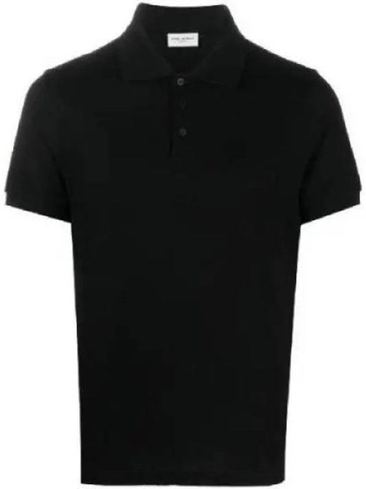 Men's Monogram Cotton Short Sleeve Polo Shirt Black - SAINT LAURENT - BALAAN 2