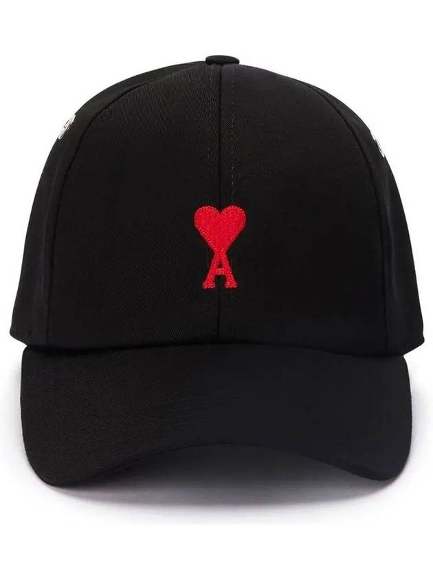 Embroidered Logo Cotton Ball Cap Black - AMI - BALAAN 3