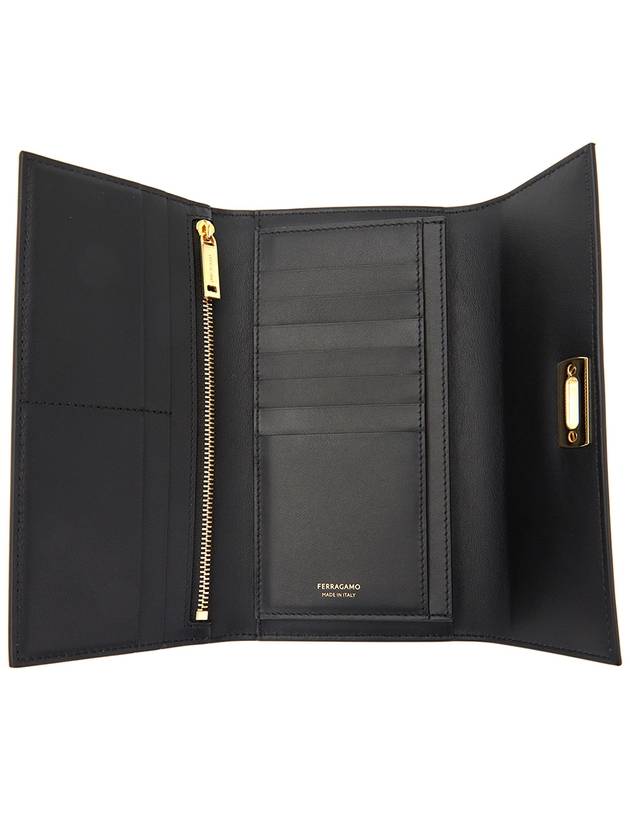 Gancini Flip Lock Leather Long Wallet Black - SALVATORE FERRAGAMO - BALAAN 6