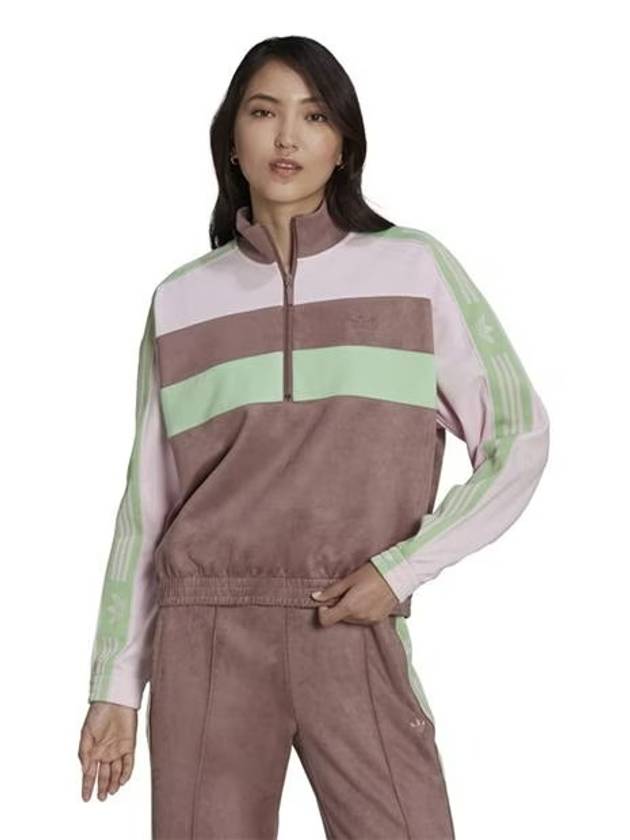 Color Block Half Zip-Up Jacket Pink Brown - ADIDAS - BALAAN 2