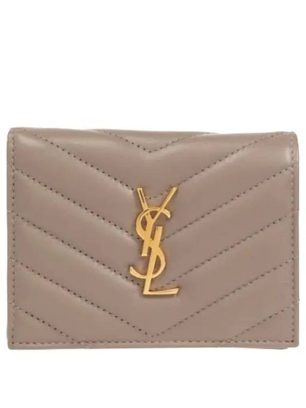 Casandra Matelasse Quilted Lambskin Flap Card Wallet Grey - SAINT LAURENT - BALAAN 2