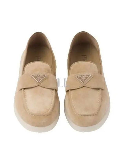 Triangle Logo Suede Leather Loafers Beige - PRADA - BALAAN 2