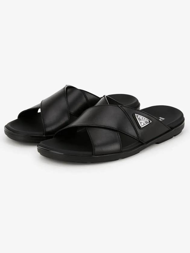 Crisscross Leather Slide Slippers Black - PRADA - BALAAN 3