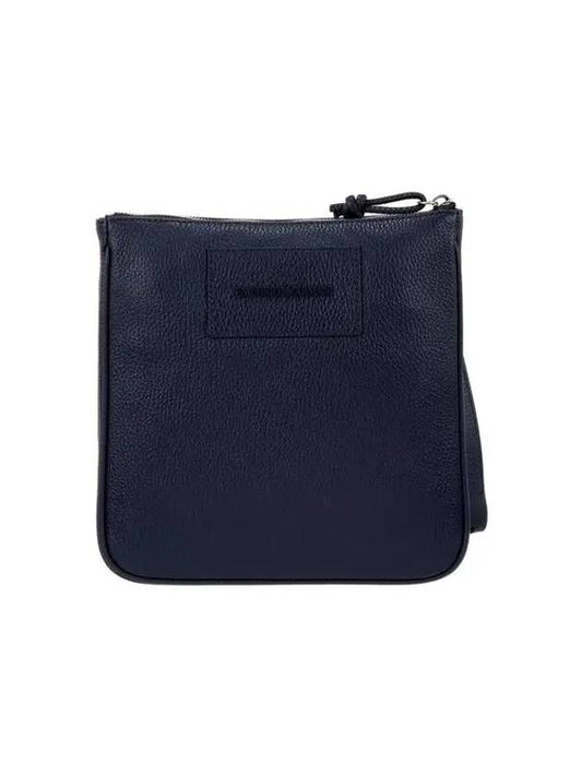 Men s Logo Patch Leather Flat Messenger Bag Navy 271957 - EMPORIO ARMANI - BALAAN 1