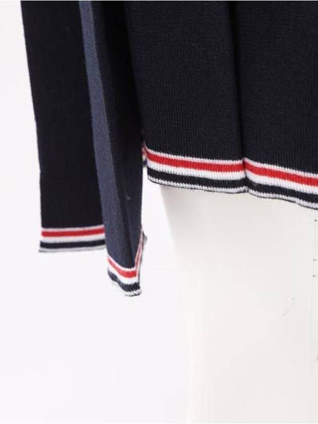 Full Needle Stitch Merino Wool Tipping Pleated Skirt Navy - THOM BROWNE - BALAAN 8