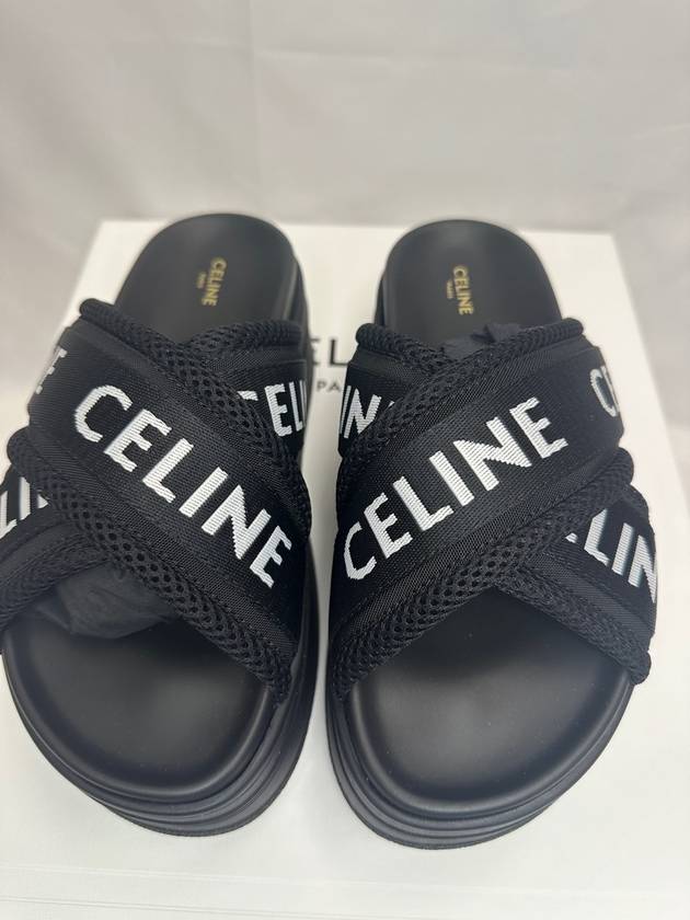 Logo Mesh Jacquard Block Slippers Black - CELINE - BALAAN 7