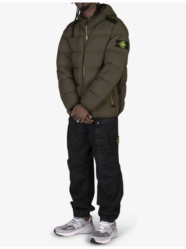 Seamless Logo Nylon Hooded Down Jacket Olive - STONE ISLAND - BALAAN 5