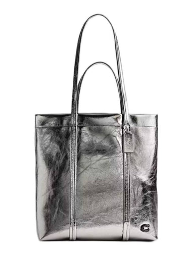 Hall 33 Metallic Leather Tote Bag Silver - COACH - BALAAN 1