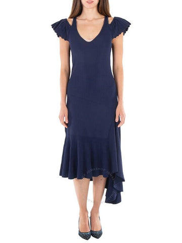 JW Anderson Navy Blue Ribbed Ruffle Dress, Size Small - JW ANDERSON - BALAAN 1