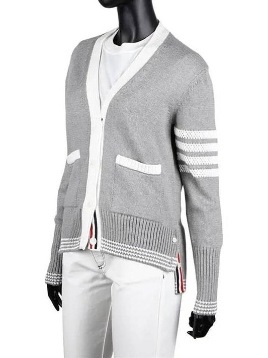 4 Bar Stitch V Neck Cardigan Grey - THOM BROWNE - BALAAN 2