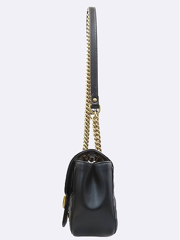 Gucci 739682 GG Marmont gold logo black leather mini matelass chain shoulder bag - GUCCI - BALAAN 3