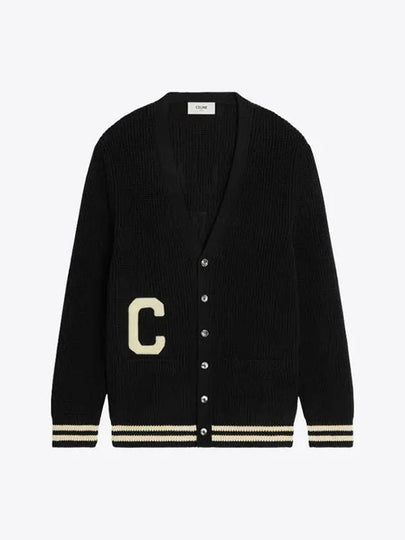 Black PARIS Patch Long College Cardigan 2AD0P830I 38EC - CELINE - BALAAN 2