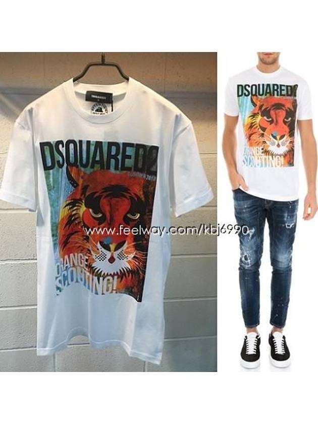 Tiger Print Cotton Short Sleeve T-Shirt White - DSQUARED2 - BALAAN 2