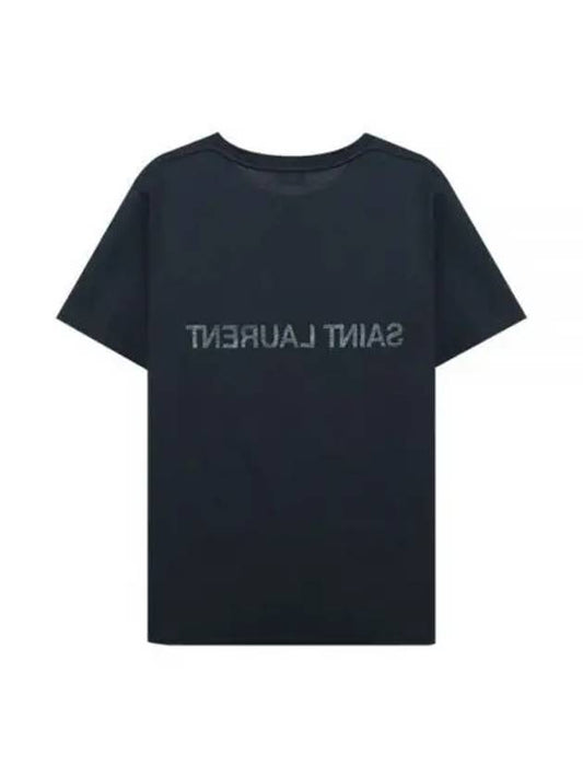 Men's Reverse Logo T-Shirt Navy Blue - SAINT LAURENT - 2