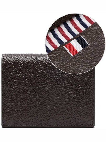 Pebble Grained Leather Double Card Wallet Dark Brown - THOM BROWNE - BALAAN 2