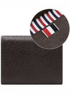 Pebble Grained Leather Double Card Wallet Dark Brown - THOM BROWNE - BALAAN 3