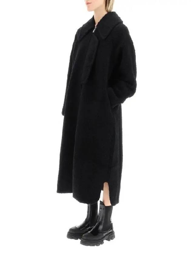 Women's Wool Plain Logo Oversized Coat Black - GANNI - BALAAN 3