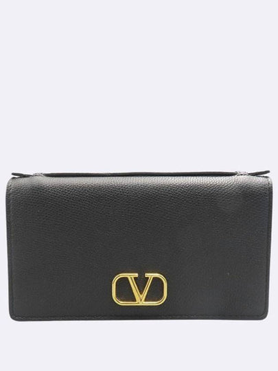 1W2P0W42 Black Leather Stampa Alce V Logo Chain Wallet and Crossbag - VALENTINO - BALAAN 2