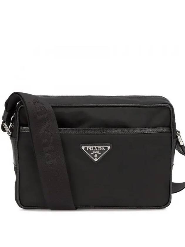 Re-Nylon Saffiano Leather Triangle Logo Cross Bag Black - PRADA - BALAAN 2