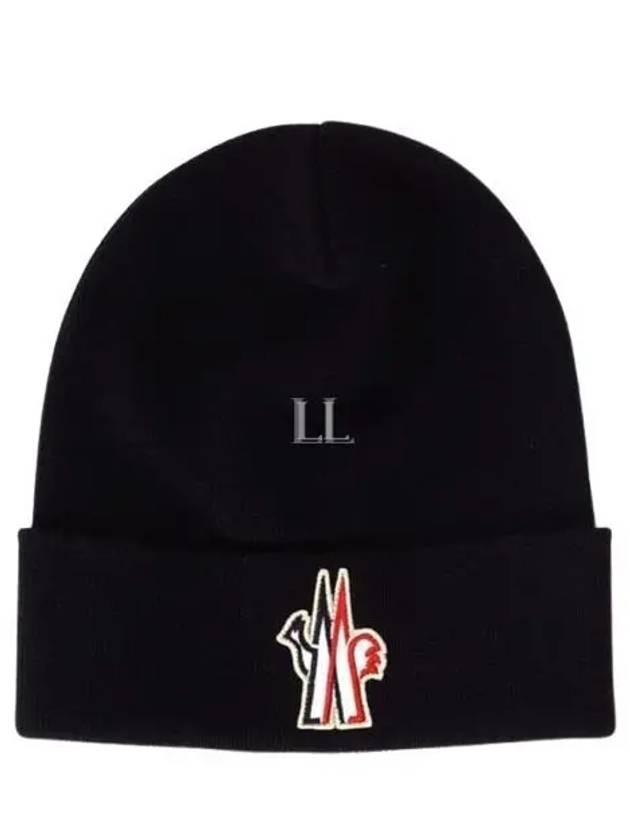 Grenoble Pure Wool Logo Beanie Black - MONCLER - BALAAN 2