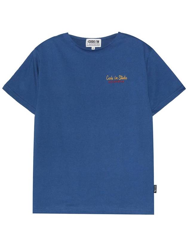 20 count single authentic logo embroidery regular fit boat neck unisex short sleeve tee blue - CODE I'M - BALAAN 1