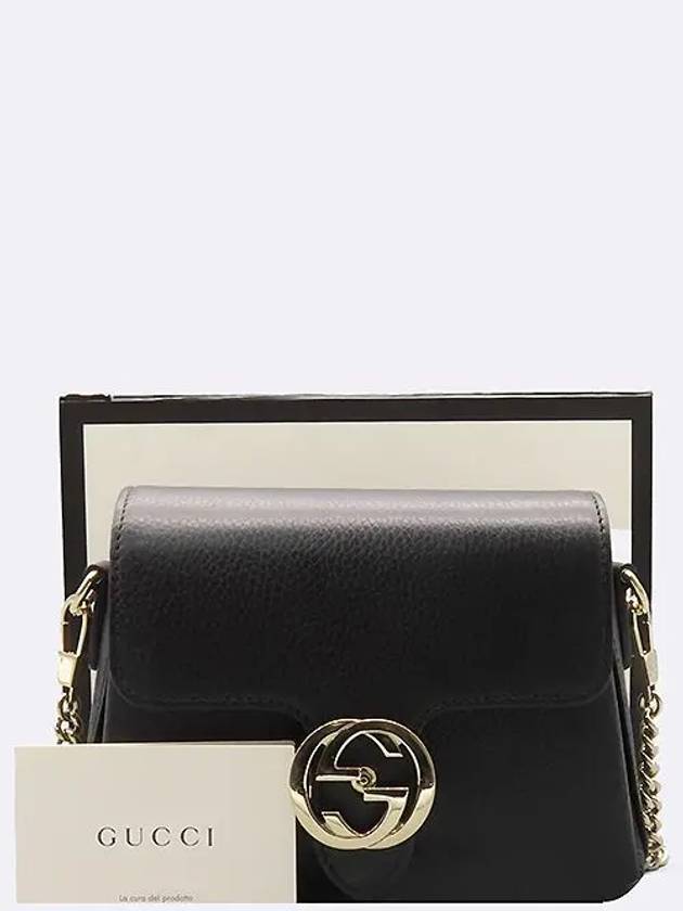 607720 Black leather gold plated interlocking small chain cross bag - GUCCI - BALAAN 1