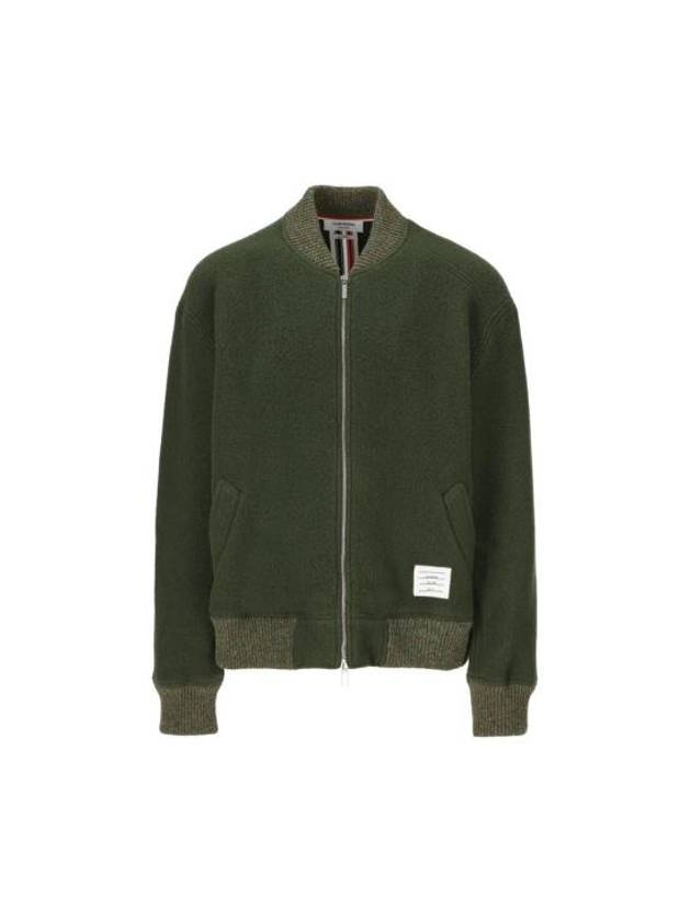 Fleece Stripe Wool Bomber Jacket Dark Green - THOM BROWNE - BALAAN 1