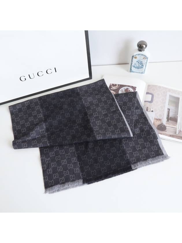 GG jacquard wool scarf black - GUCCI - BALAAN.