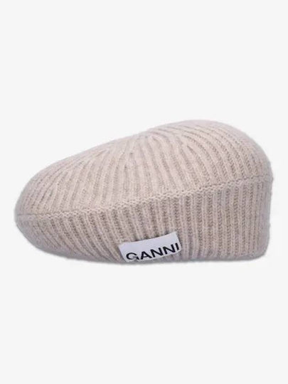 Logo Rib Edge Wool Beret Sand - GANNI - BALAAN 2