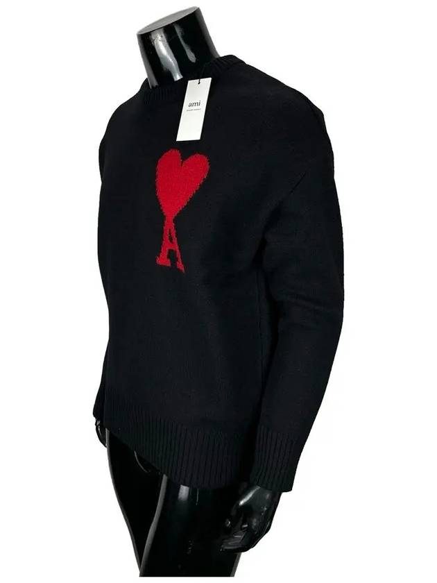 Intarsia Big Heart Logo Wool Knit Top Black - AMI - BALAAN 3