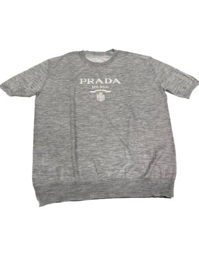 Women's Logo Cashmere Knit Top Grey - PRADA - BALAAN 2