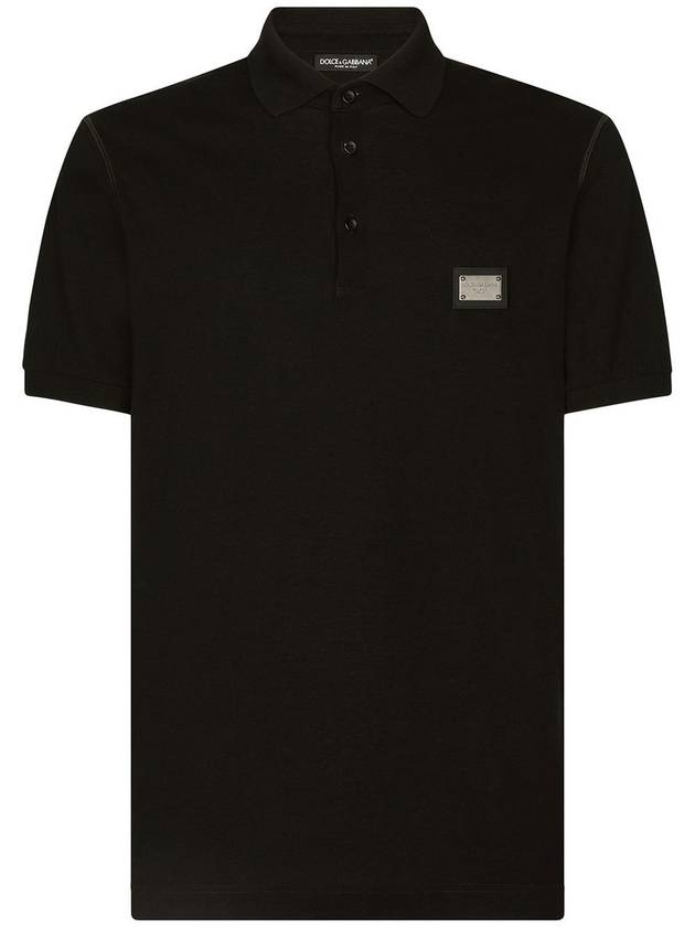 Men's Logo Plaque Cotton PK Shirt Black - DOLCE&GABBANA - BALAAN 1