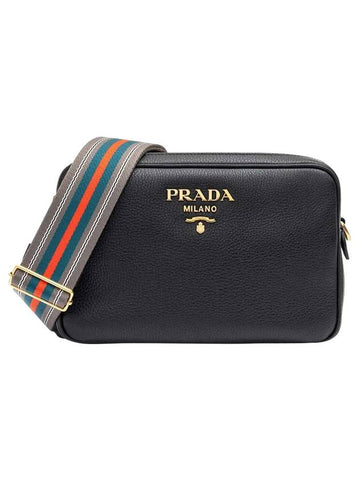 Gold Logo Vitello Dino Leather Cross Bag Black - PRADA - BALAAN.